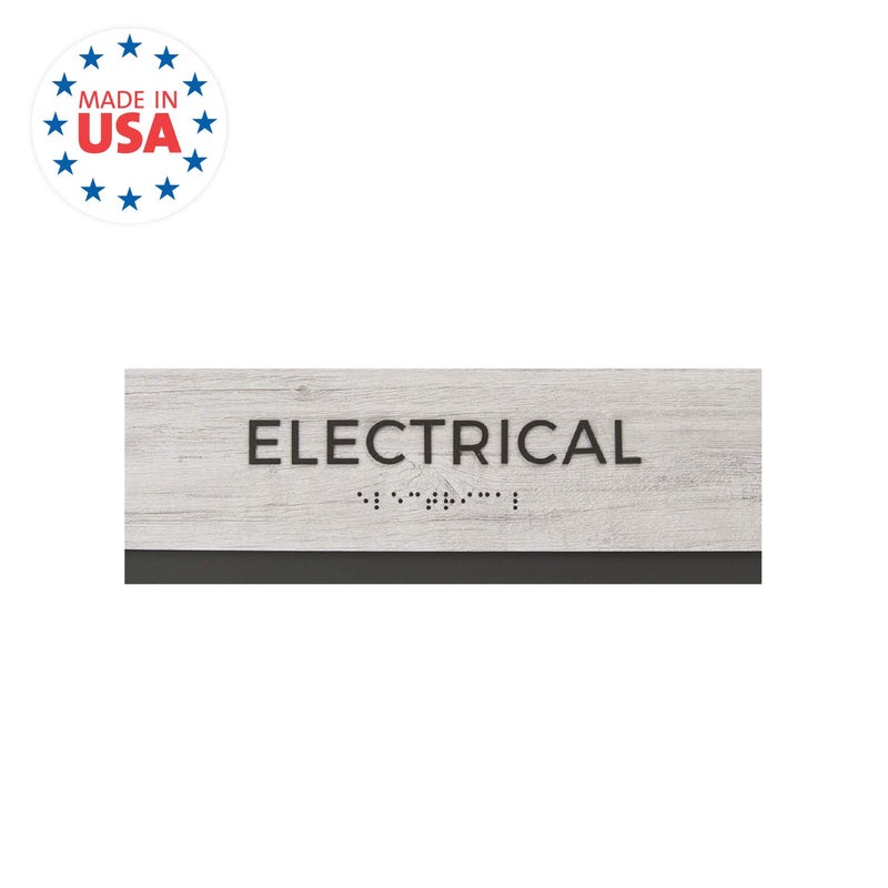 SBlabels Electrical Sign with Braille/Easy Adhesive Mount Door and Wall Sign for Small Businesses and Restaurants / 3 x 9 inches/Silver Woodgrain - Image 3